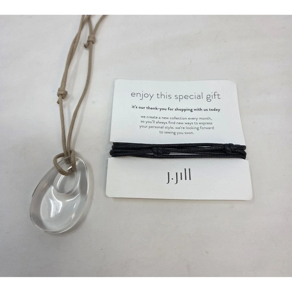 J.Jill Clear Acrylic Lucite Open Teardrop Pendant Necklace Adjustable Cord